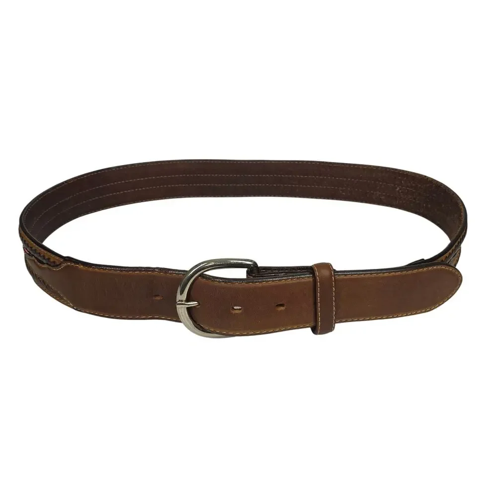 SILVER CREEK CLASSICS BROWN LEATHER WESTERN SIZE 34 BELT - AZTEC STYLE STITCH